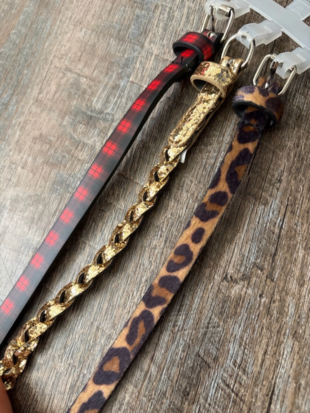 Set of 3 Belts  - Red Plaid, Gold Braided, Leopard Print